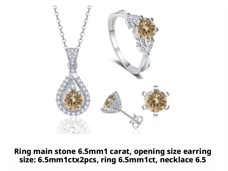 REDheart Fine 925 Sterling Silver Women's Wedding Bridal Jewellery Set Round Cut VVS Colored Moissanite Rings Necklace and Earrings Set