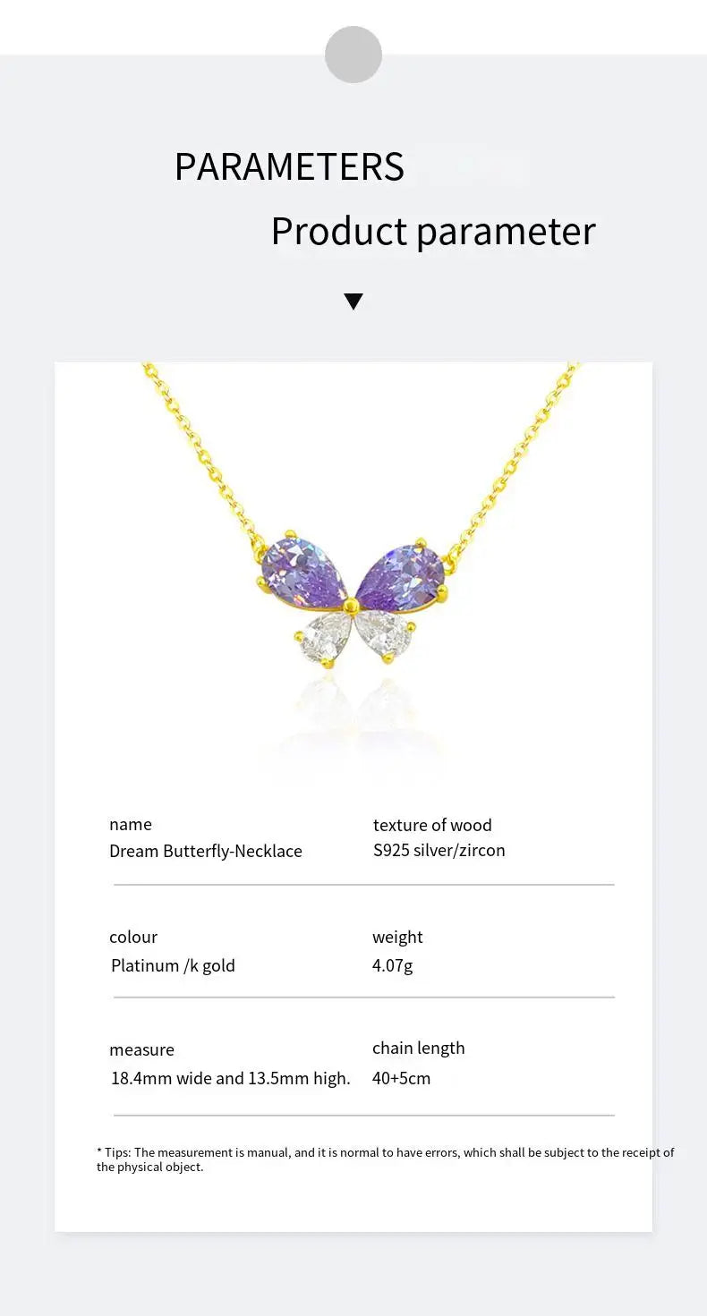 Elegant Women Girls 925 Sterling Silver Butterfly Necklace Engagement Wedding Pear Shape Zirconia Chokers Jewelry Manufacturer