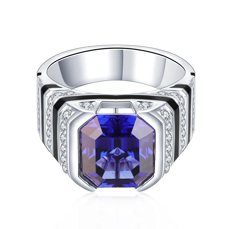 Gemfiori 2026 Hot Sale Rings for Men Father's Day Gift Lab Grown Sapphire 9k White Gold Jewelry Rings