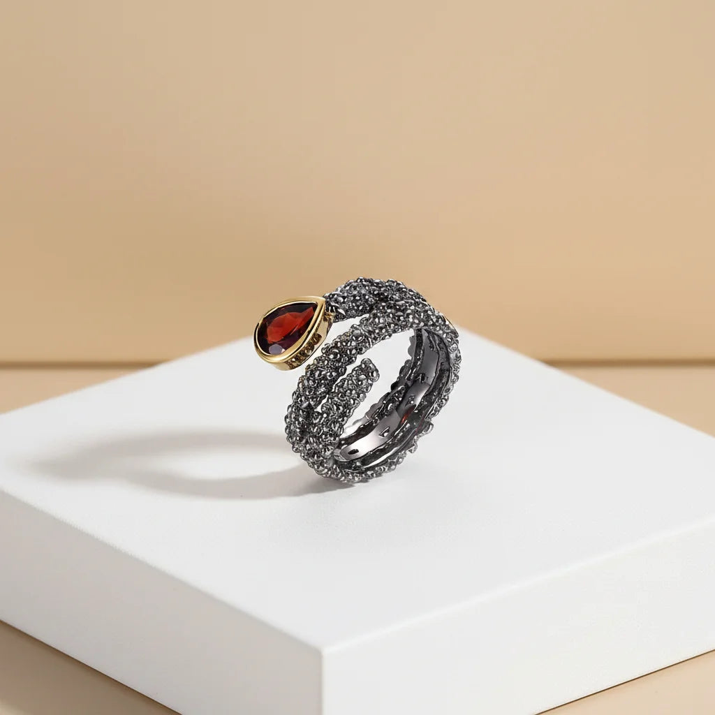 Handmade Garnet Gold Plated 925 Sterling Silver Ring Jewelry