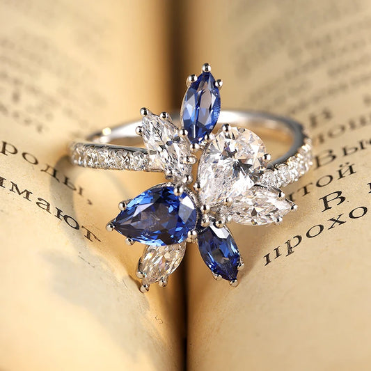 Gemfiori Miss Jewelry New Design 18k Gold Pear Cut CZ Sapphire Stone Promise Diamond Engagement Ring for Women
