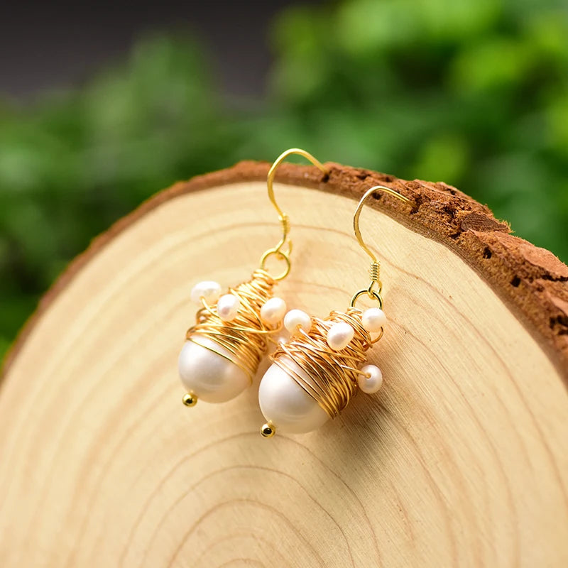 Natural Freshwater Pearls Metal Stud Earrings  Geometric Irregular  for Women Girl Gift Pearl Earrings Fashion Jewelry