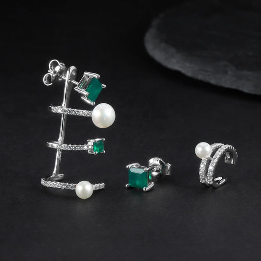 ArtistA Stud Green Earrings in 925 Sterling Silver