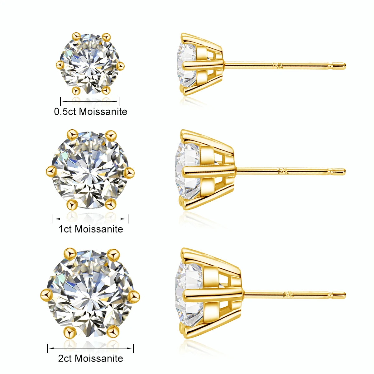 Gioiellieri Quality Jewelry Woman Luxury New Year Gift Classic 6 Prong Design 1ct 2ct Moissanite Diamond Hollow 14K Gold Stud Earrings