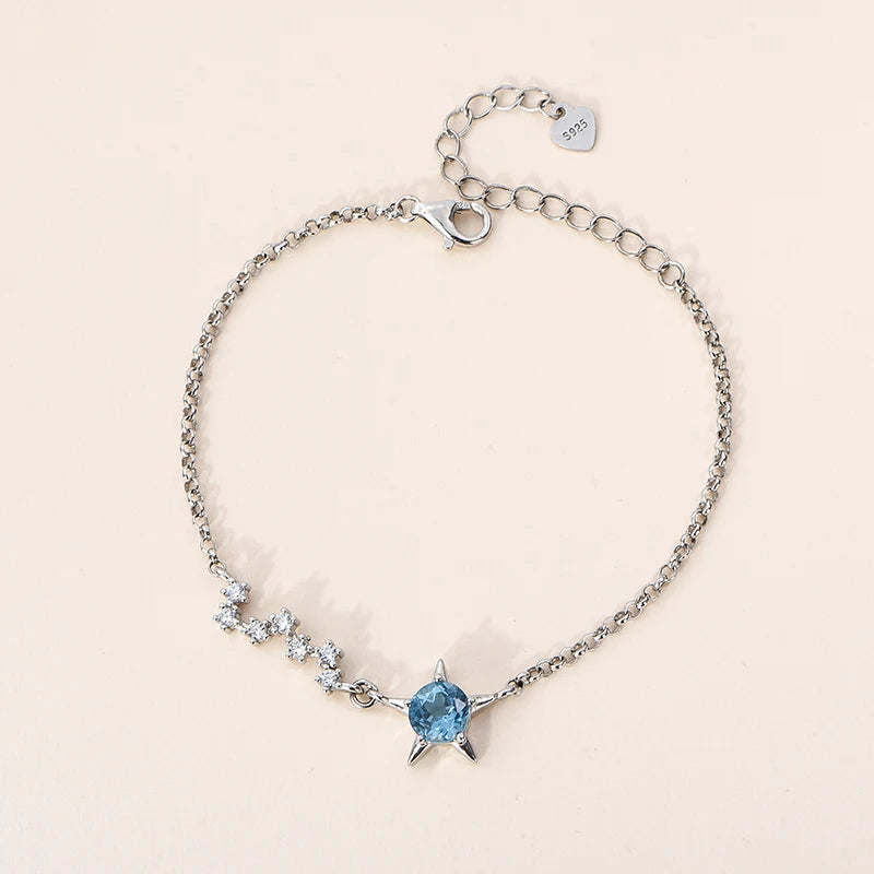 Gioiellieri Natural Topaz Bracelet with S925 Sterling Silver for Women Elegant Blue Gemstone Jewelry November Birthstone Healing Fine Gift