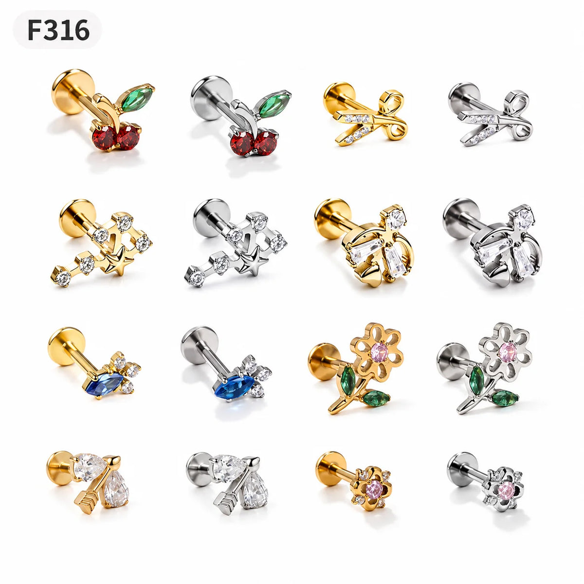 S&S ASTM F136 Titanium Zircon Helix Cartilage Stud | Gold | 31 Designs