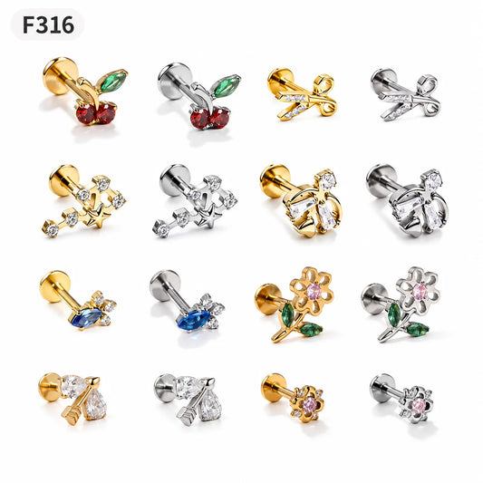 S&S ASTM F136 Titanium Zircon Helix Cartilage Stud | Gold | 31 Designs