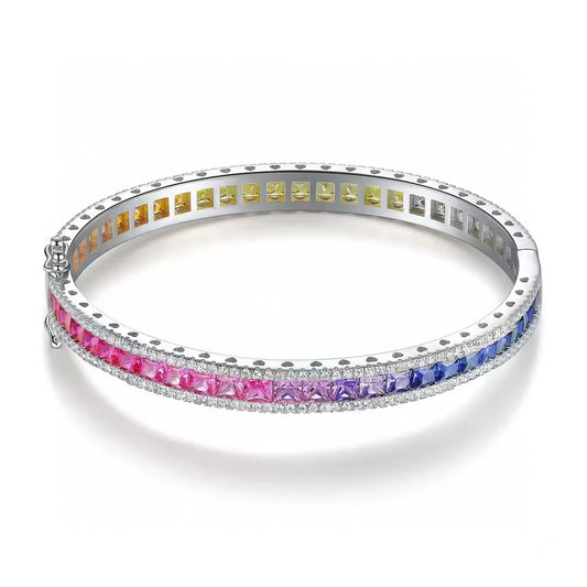 Gemfiori Charm Bracelet 925 Sterling Silver Bracelets Corundum Tennis Bracelet Multicolor Beads Fine Jewelry Diamond for Women