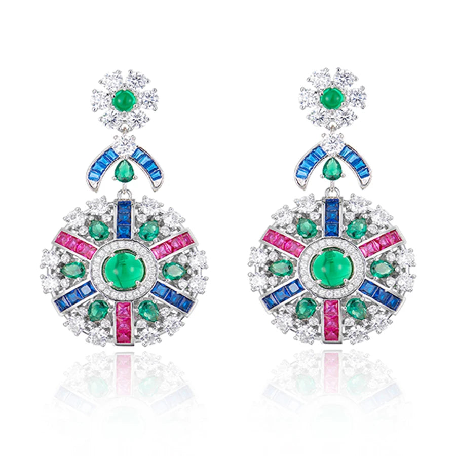 Classic Fashion Jewelry Set Necklace Earrings Inlaid with Colorful Cubic Zirconia Paired with Anniversary Gift