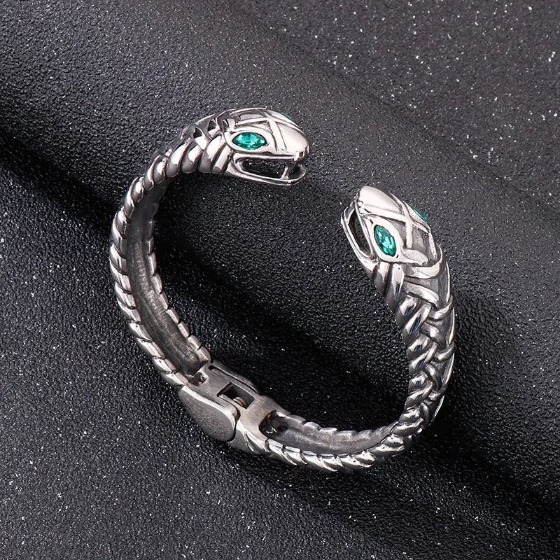 REBEL VIKING Snake Charm Cuff Bangle – Silver Stainless Steel