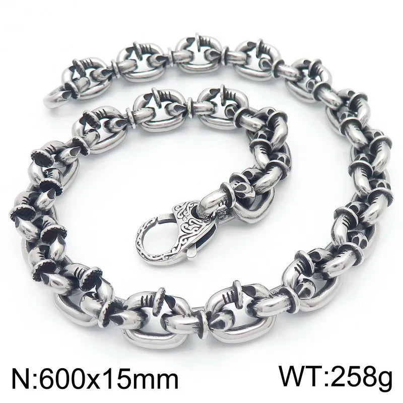 REBEL Unisex Stainless Steel Industrial Style Thick Nail Links Necklace&Bracelet Jewelry Set