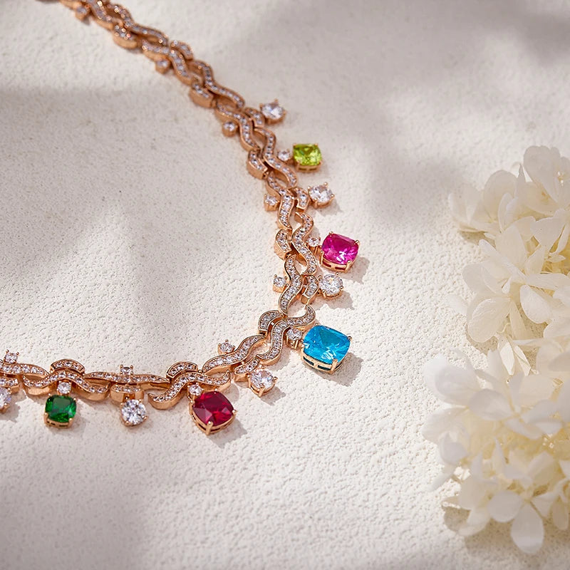 Colorful Zircon Brass Evening Gown Necklace Earring Set High-end Luxury  Dubai Fashionable Women's Jewelry