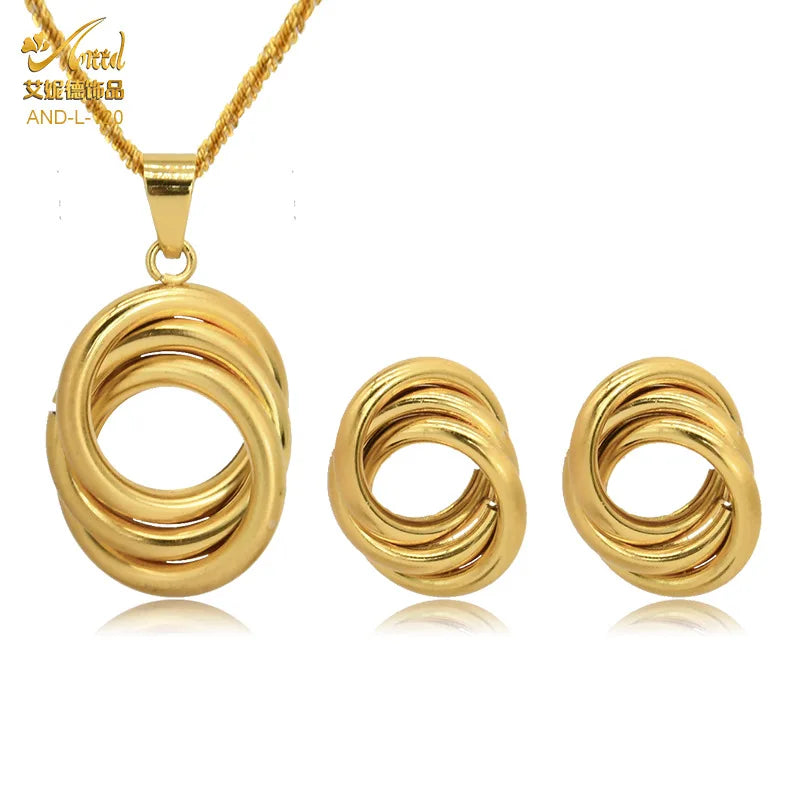 Dubai Bridal 24K Gold Plated Pendant Necklace & Earrings Set | Luxury Brass Jewellery | 15 Styles