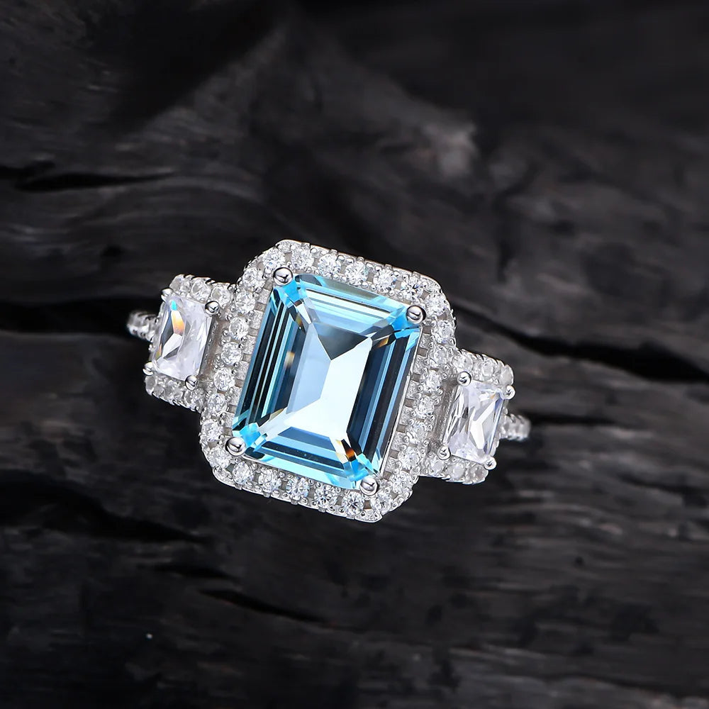 MuShan Jewelry Factory HCD Gemstones Emerald Ring Band 925 Sterling Silver Ring 8 * 10 Emerald Cut HCD Stones Ring Jewelry