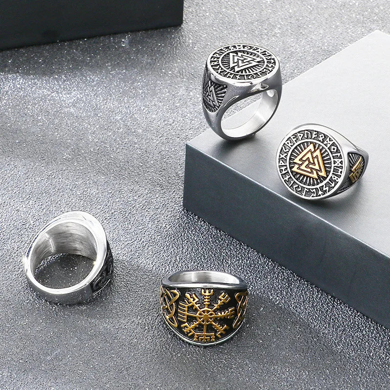 VIKING Celtic Knot Compass Rune Ring – Silver & Gold Stainless Steel