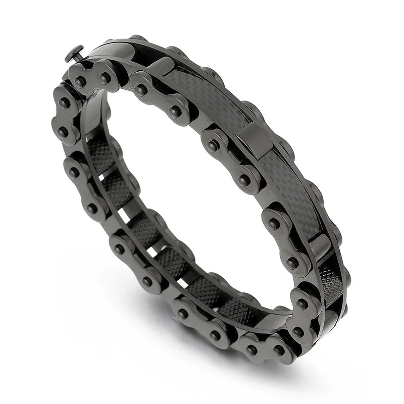 KALEN Casual Gold/Silver/Black Stainless Steel Biker Chain Open Bangle Bracelet