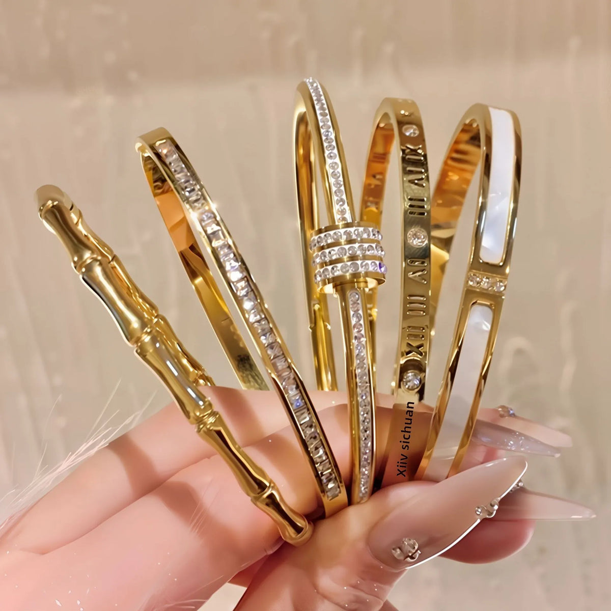 REBEL Stainless Inoxydable Stainless Steel 18K Gold Plated Roman Women Fashion Jewelry Bracelets Bangles