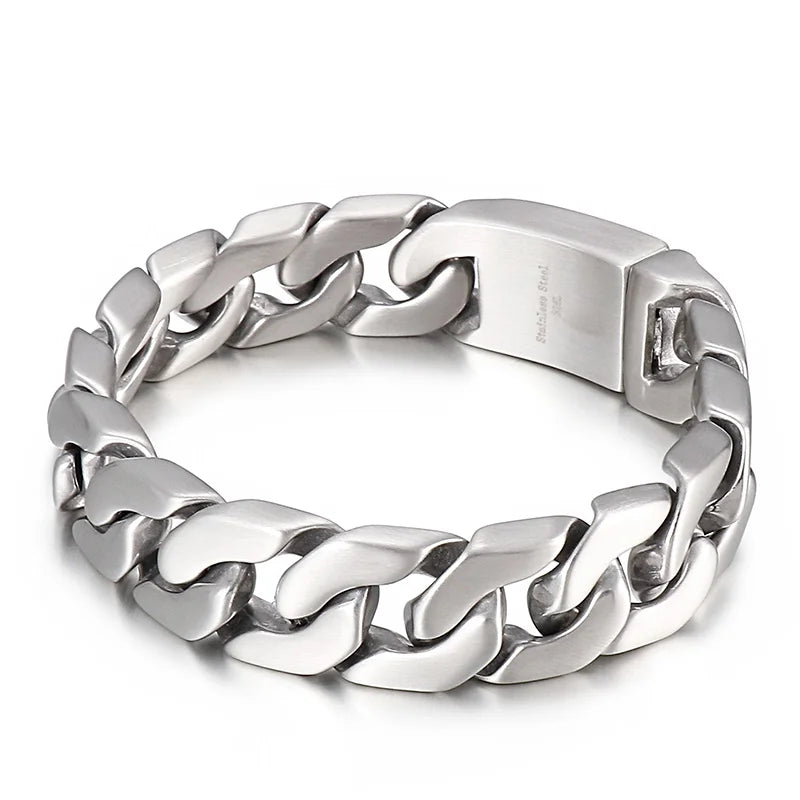 REBEL Polished/Matte Fashion Bracelets Men Stainless Steel Cuban Links Bangles