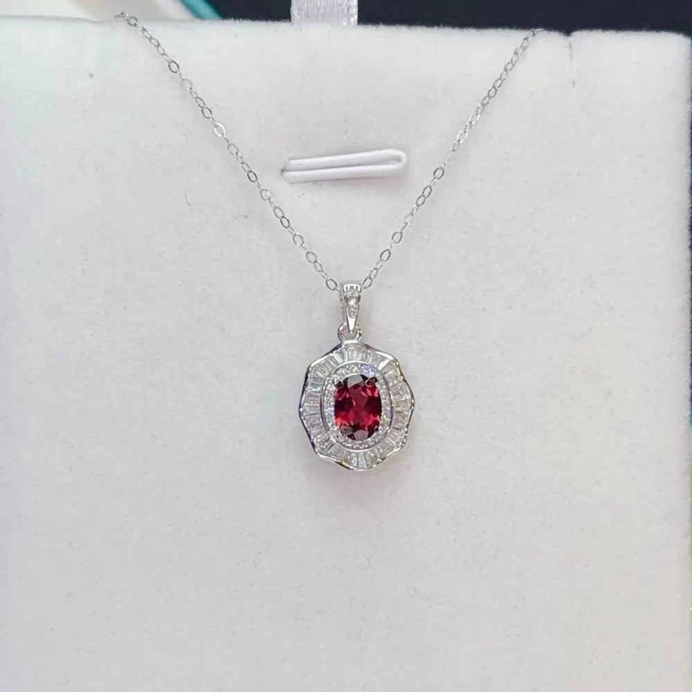 Gioiellieri Natural Garnet Pendant Necklace 925 Sterling Silver Rhodium Plated Luxury Jewelry for Trendy Engagement Anniversary Party Gifts