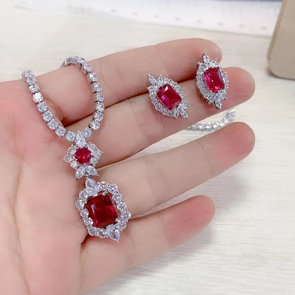 XOTICA High Quality Luxury CZ Pendant Necklace Earring Set Ladies Sparkling Zircon Tennis Chain Stud Earring Wedding Engagement Jewelry