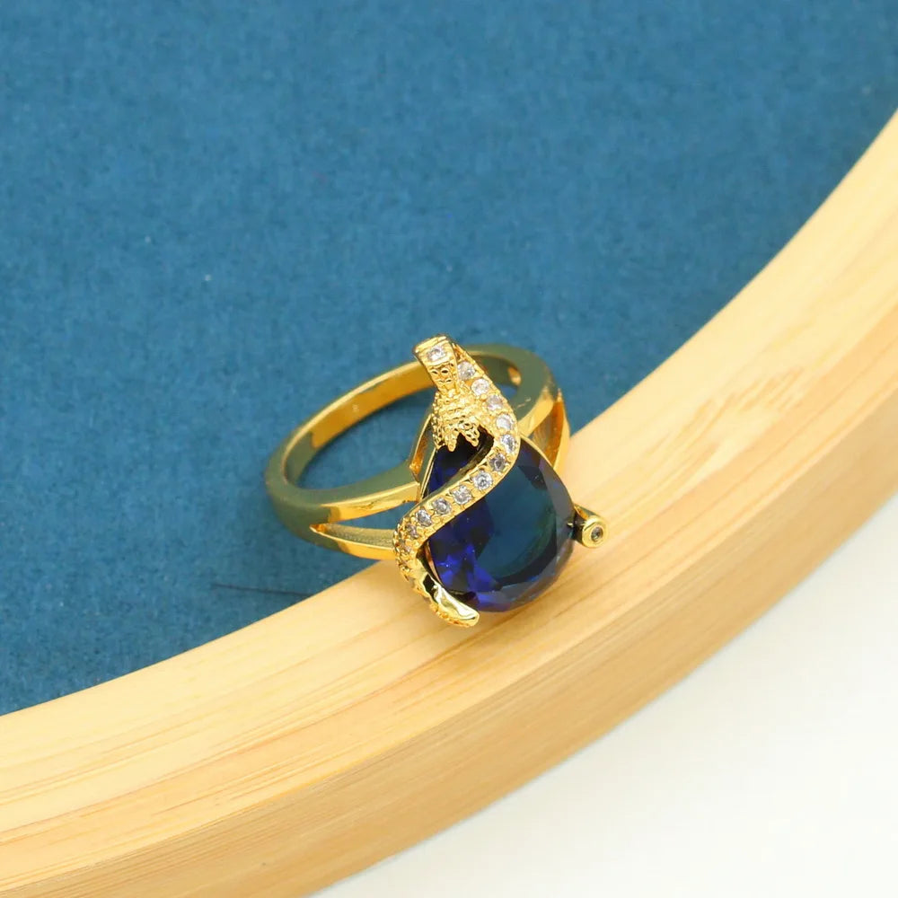 XOTICA Women's Gold Plated Bridal Sets Sapphire Blue Classic Alloy Stud Earrings Bracelet Pendant Necklace Ring for Engagement Wedding