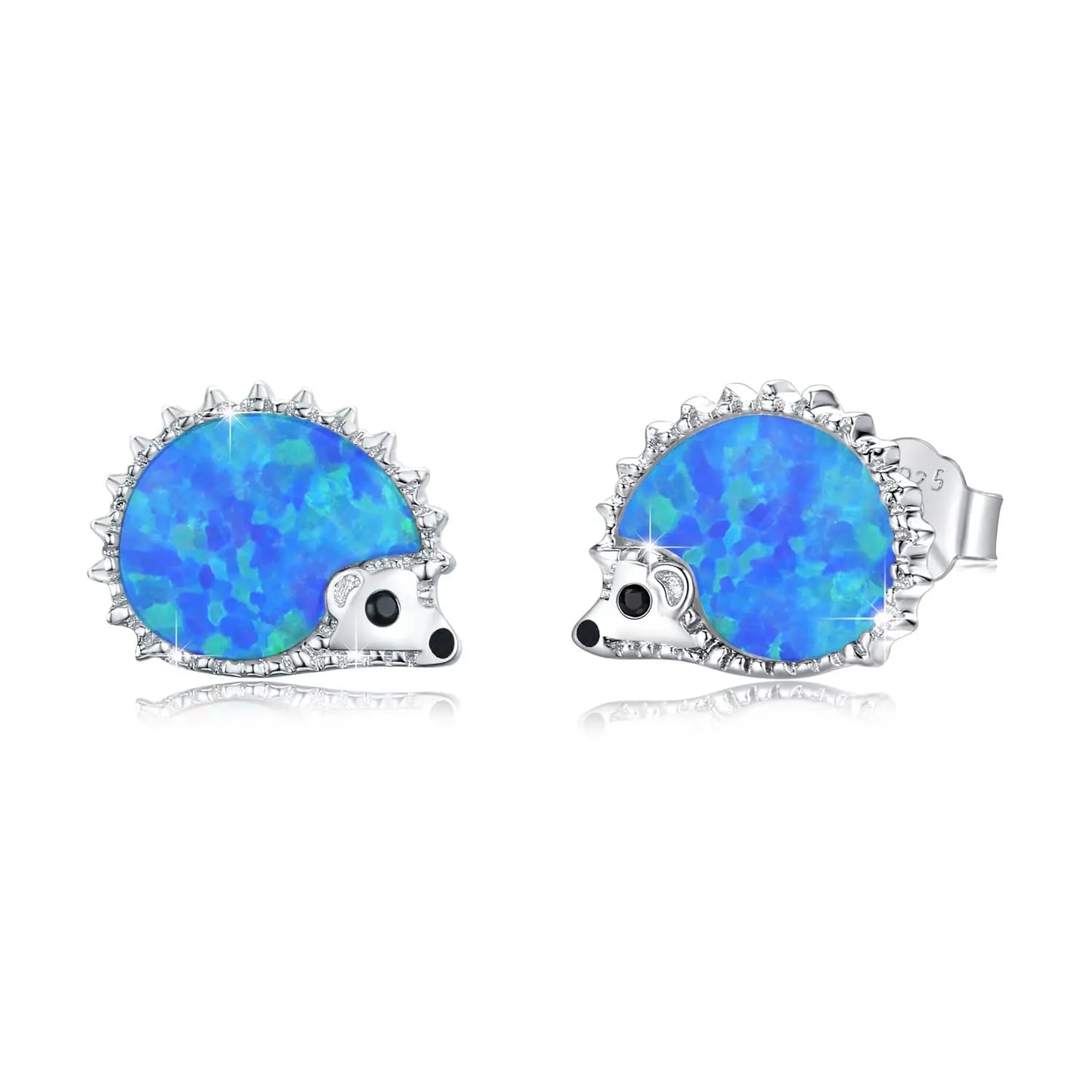 Whimsical Hedgehog Opal Stud Earrings - Iridescent Opal Body & CZ Spike Detail | Cute Daily Jewelry Bulk Gifts