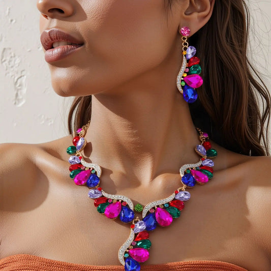 Multi-Colour Crystal Gemstone Drop Jewellery Set