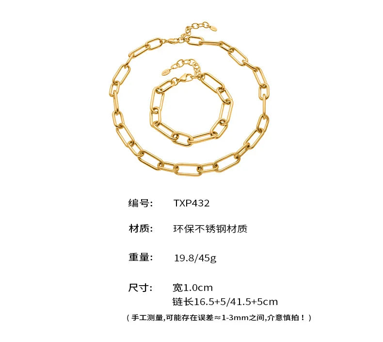 Bold Chain Hand-Assembled Natural Stone Necklace & Bracelet | Unisex 18K Gold Stainless Steel Jewellery