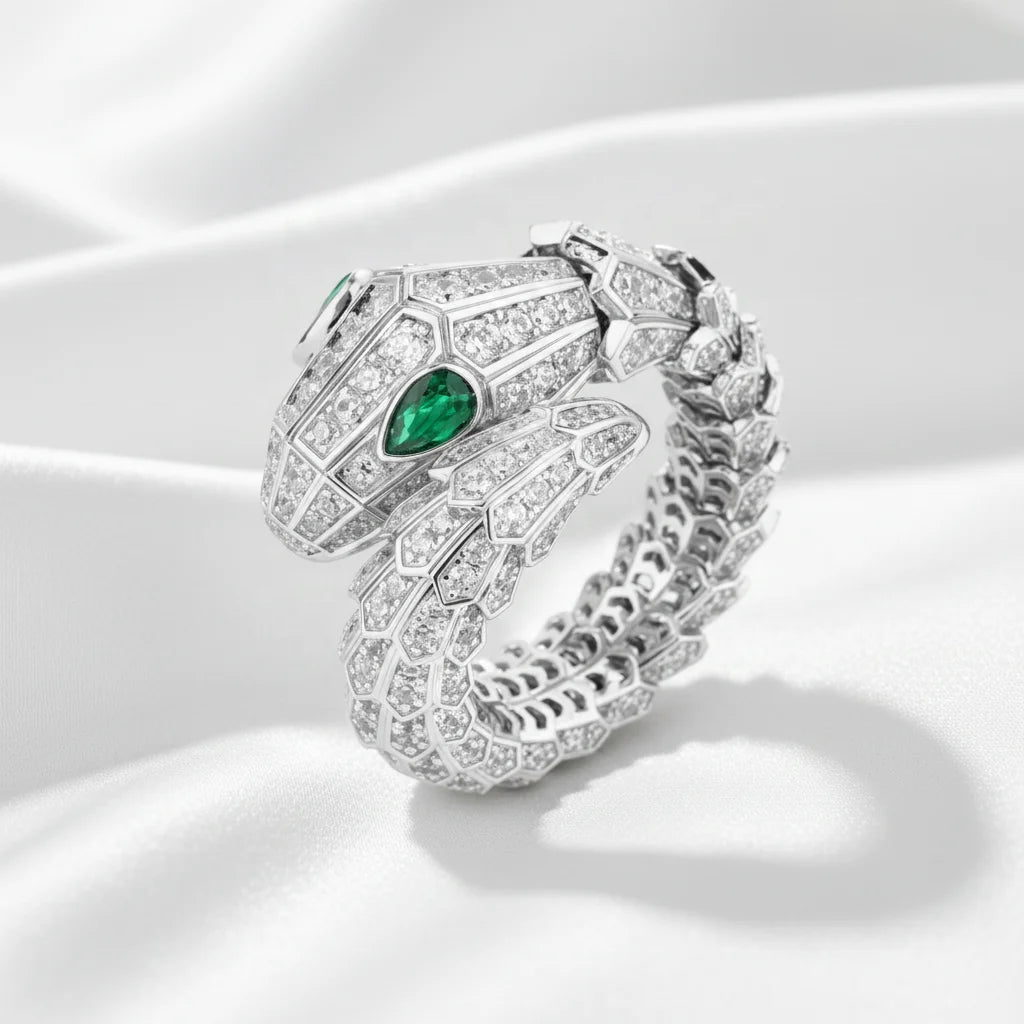 MUSHAN Jewelry Factory 925 Sterling Silver Ring Women Luxury Brand Green Gemstones Synthetic Diamond Snake Rings Fine Jewelry