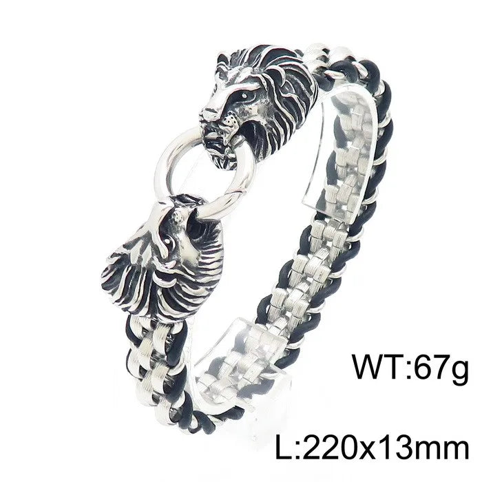 KALEN Punk Skull, Snake, Dragon & Lion Charm Links Bracelet – Silver