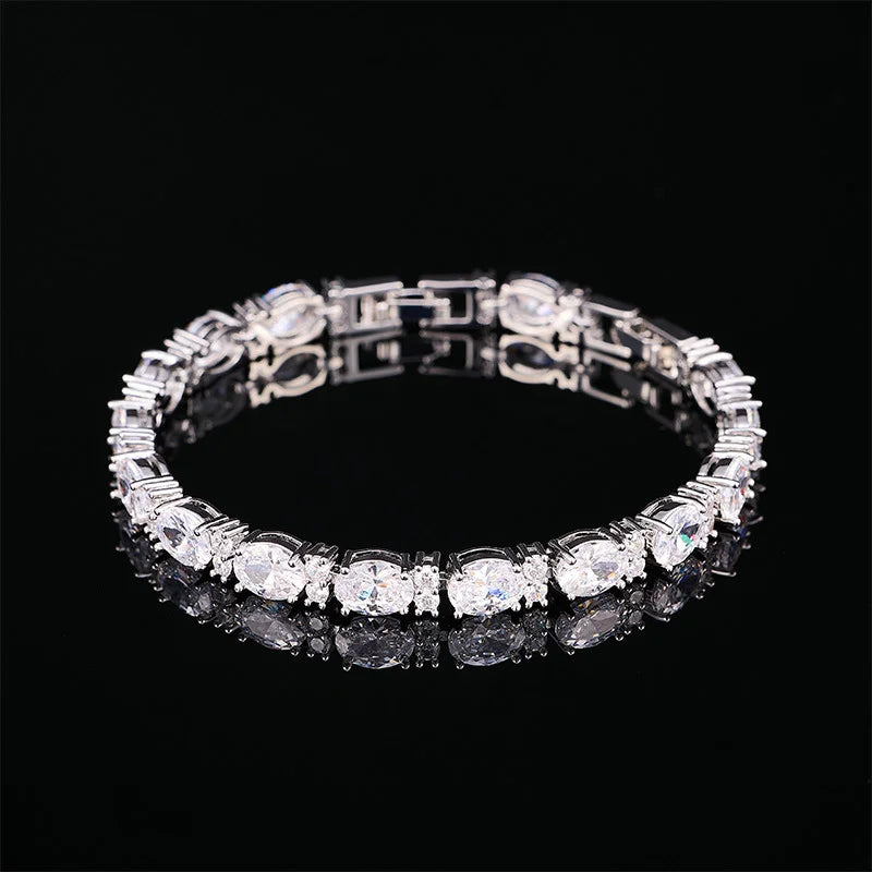 Hip Hop Korean Style Jewelry Oval Cut AAA Cubic Zirconia Blue Bracelet for Women Wedding Party Engagement Simple Versatile Gift