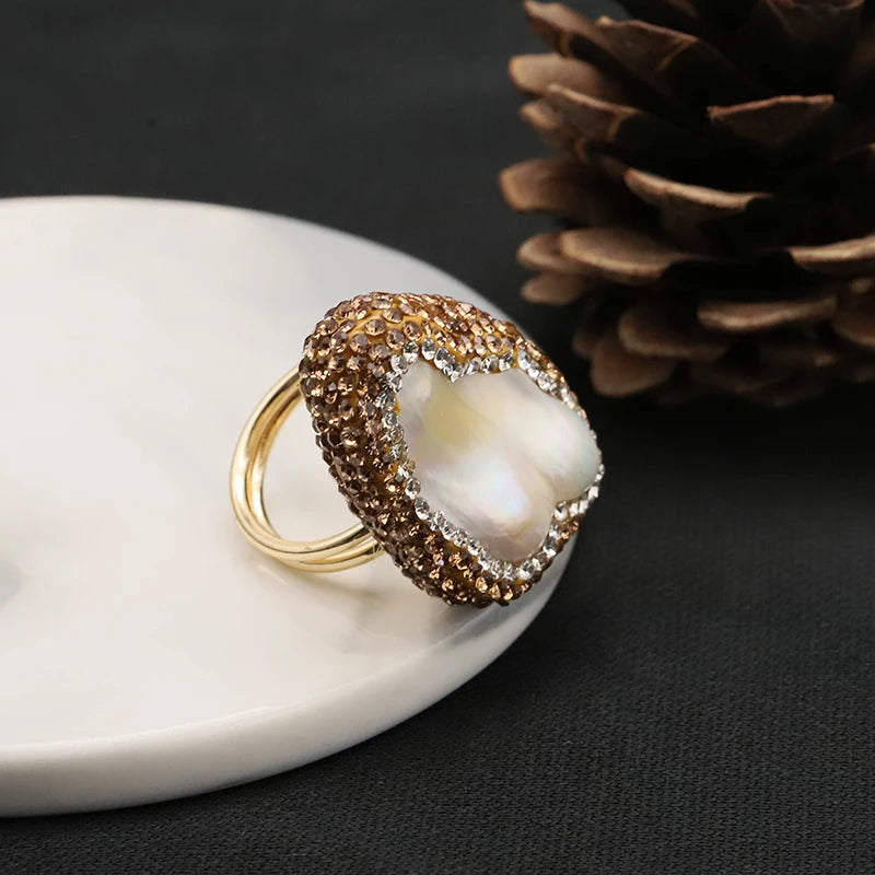 European American 2022 Cross-border New Fashion Ring Creative Personality Luxury Ring Simple Versatile Pearl Rings