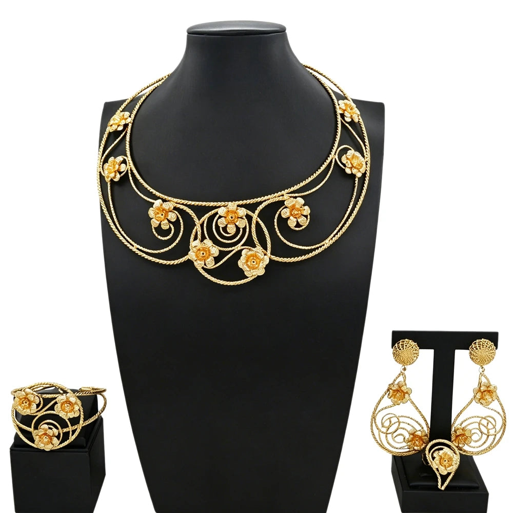 Italian Jewelry Set Alloy Brazilian Jewelry Sets Wedding Party Pendant Necklace Bracelet Ring Earrings Jewelry Set HK050622