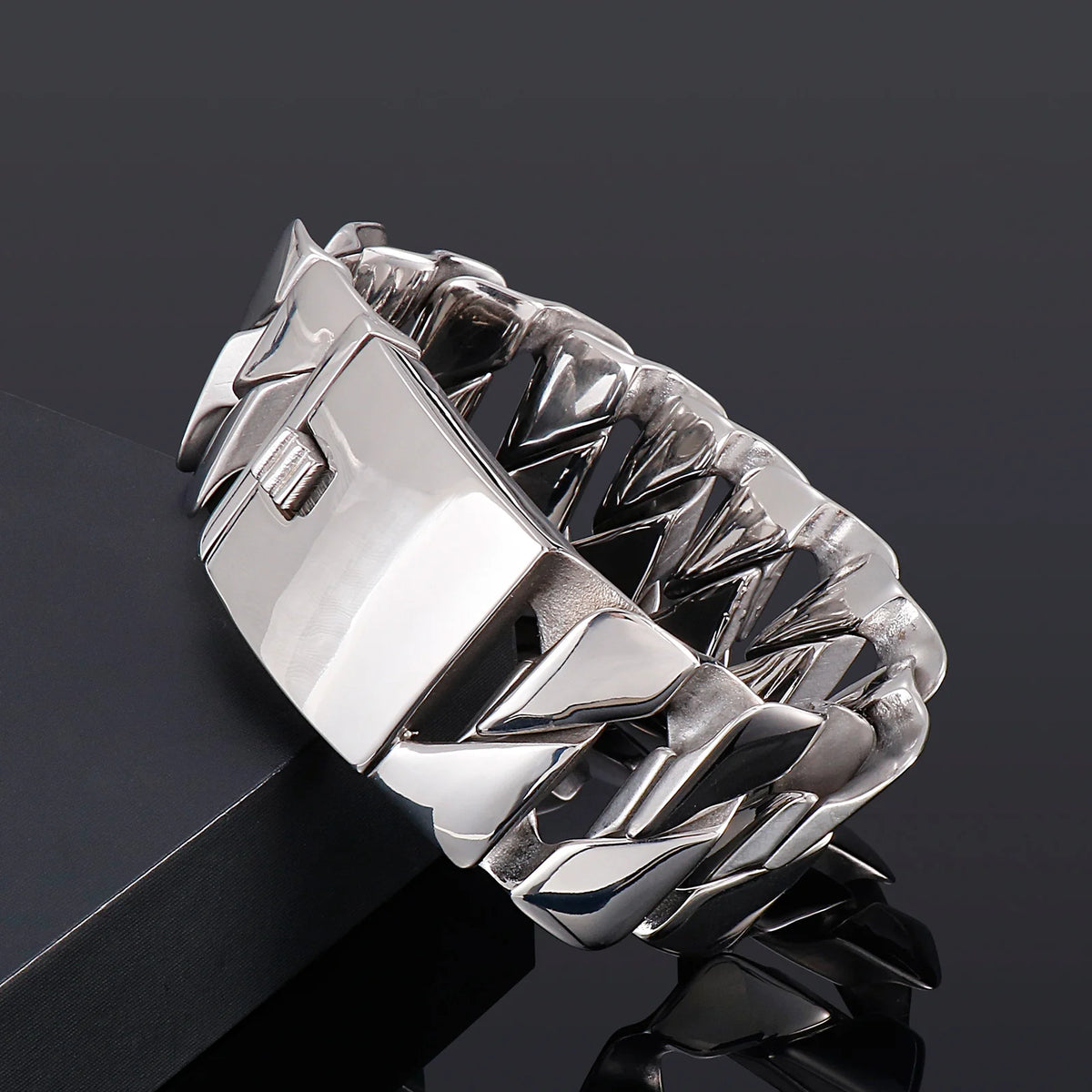VIKING Wide Cuban Cuff Bracelet – 316L Stainless Steel Men's Statement Bangle