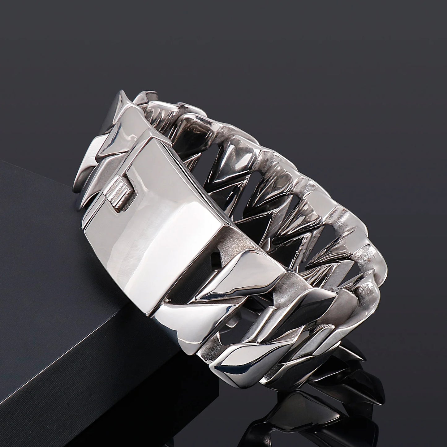 KALEN Jewelry Punk 22.5cm Domineering 316L Stainless Steel Cuban Bracelets Men