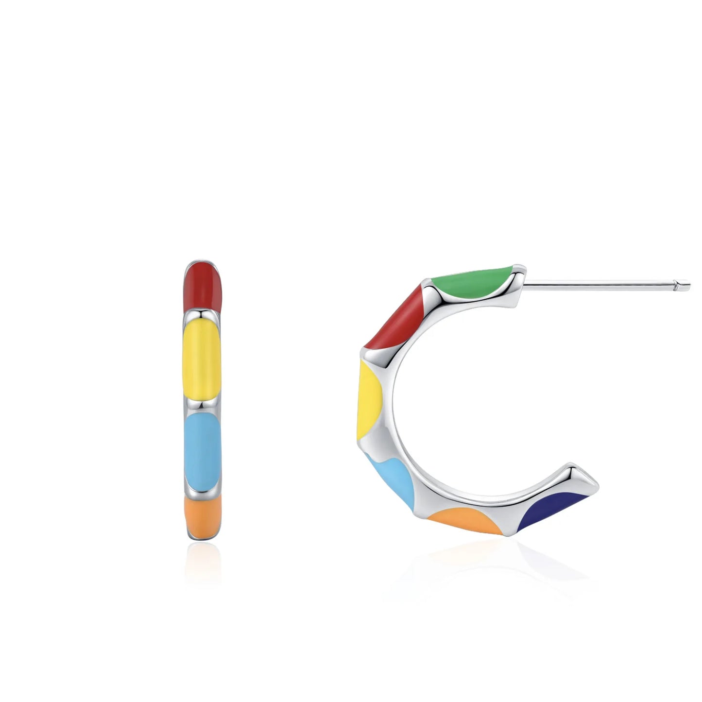 925 Sterling Silver Colorful Retro Enamel Earring Ring Rainbow Jewelry Set Gift Set