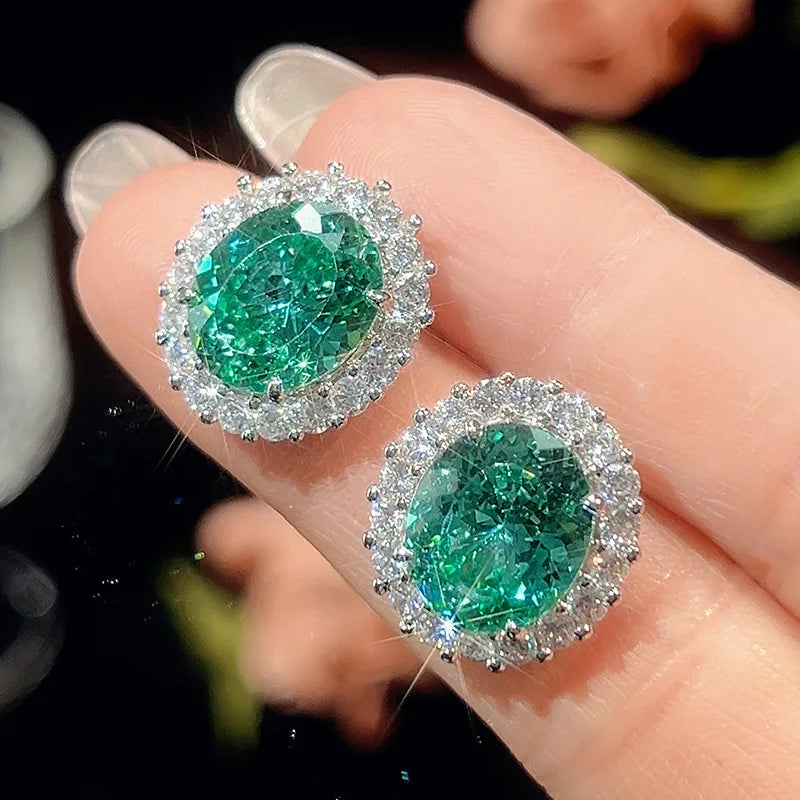 Gemfiori Green Gemstone Engagement Set Necklace Ring Earring Fashionable Oval Bridal Wedding Party Engagement Accessory