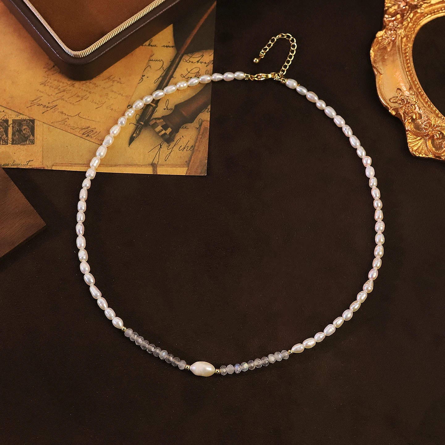 Natural Freshwater Pearl Moonstone Beaded Necklace for Women Daily Wedding Gift Dainty Bridal Choker Necklace Fashion Jewelry