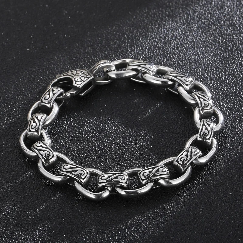 KALEN Men Stainless Steel Oval Links Bracelets With Vintage Patterns