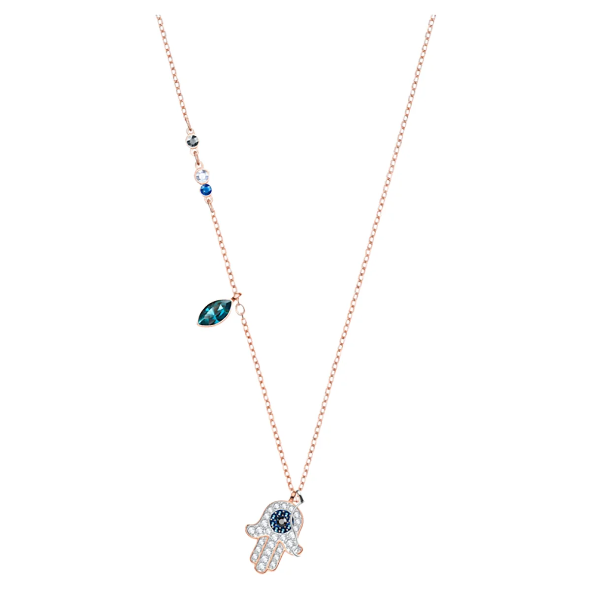 S&S Dainty Sparkling Blue Crystal Eye Necklace, Multitone Metal Layered Eye Charm Pendant Daily Ladies Fashion Jewelry