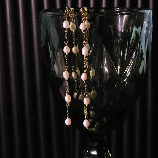 Natural Freshwater Pearl Copper Bead Chain Earrings Handmade Design Earrings Banquet Wife Women's Jewelry GE1732