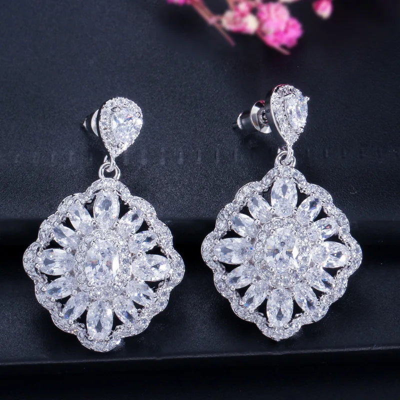 XOTICA Luxurious 925 Silver Drop Earrings for Women Multicolor Zirconia Wedding & Party Jewelry Earings-for Gift