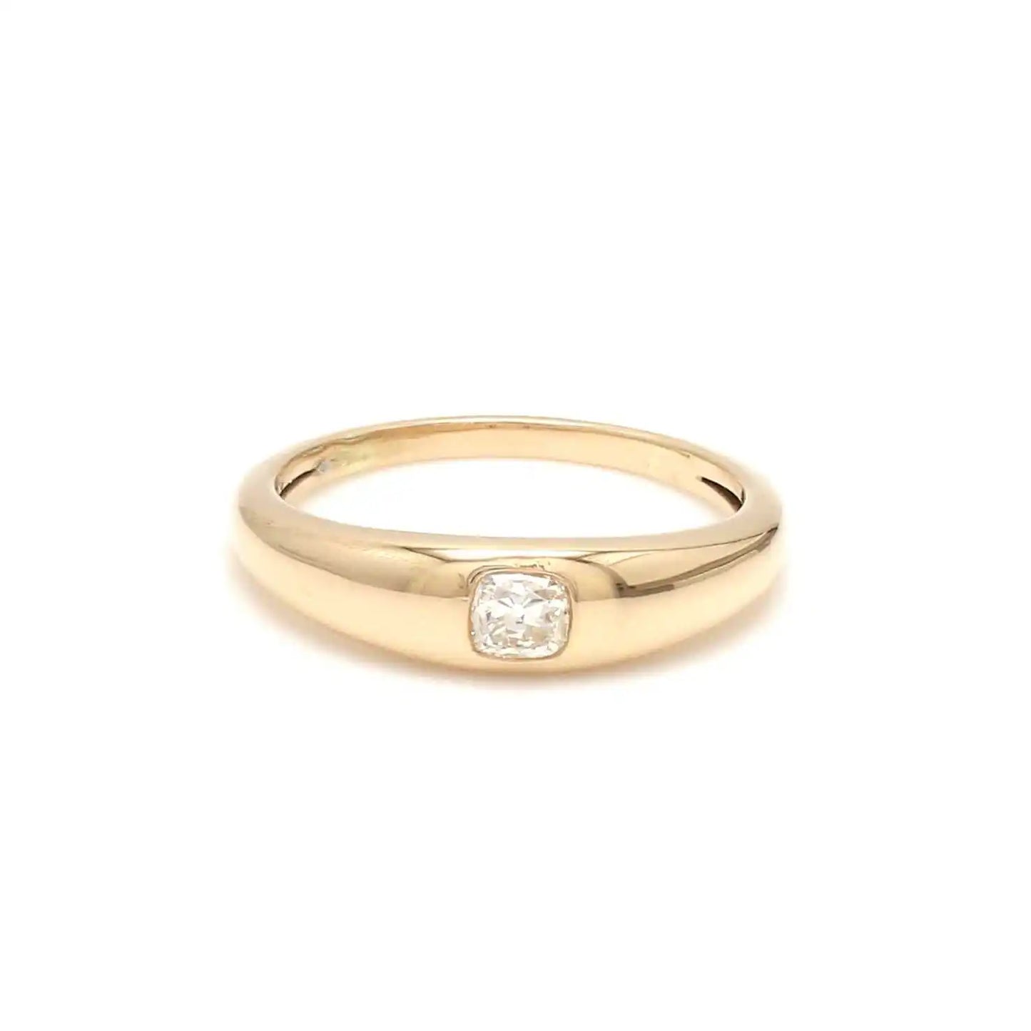 14Kt Solid Gold Natural Cushion Cut Diamond Rhodium Plated Mini Signet Ring Women Flush Setting Certified Wedding Engagement