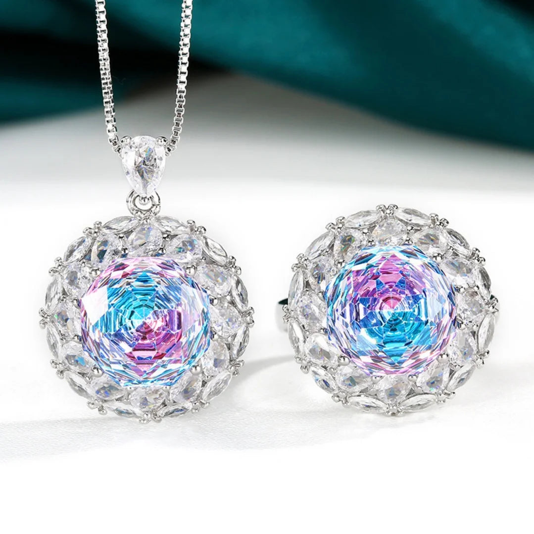 S&S Colour-Shifting Zircon Jewellery Set – Pendant & Ring – Navy Blue & Pink – Collection