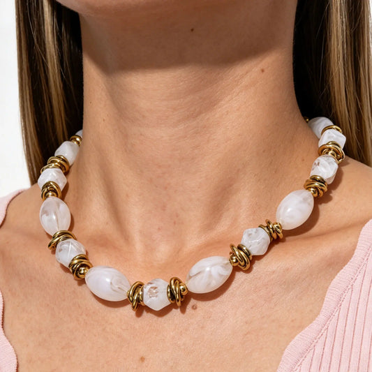 Joolim PVD Plated Wholesale Waterproof Fashion Layerable Resin Twist Wire Beaded Chain Necklace Stainless Steel Jewelry