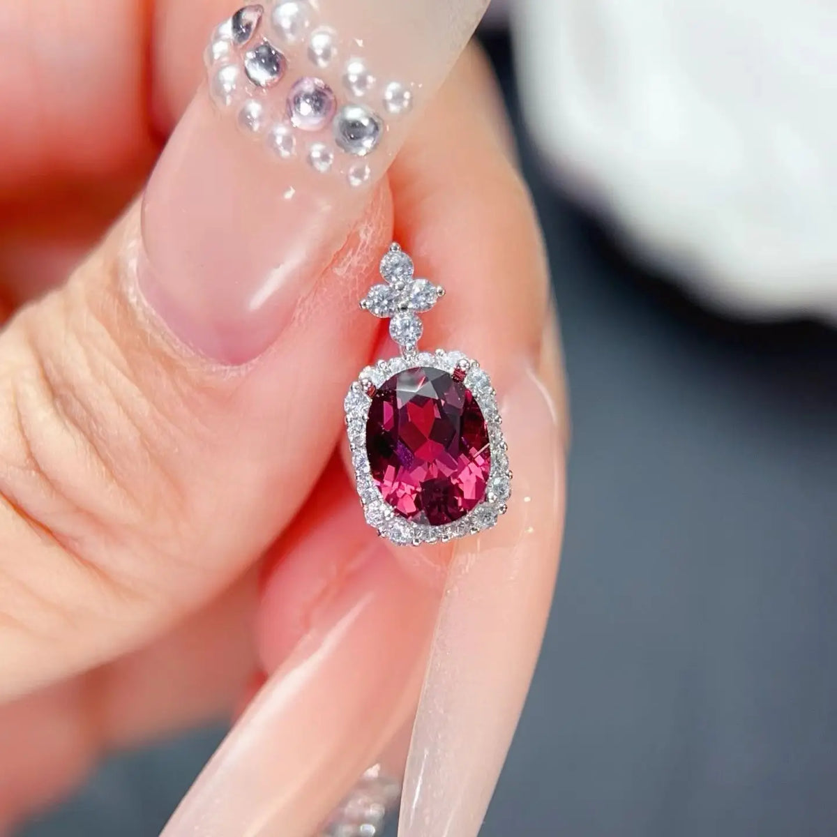 Natural Garnet Pendant Necklace 925 Sterling Silver Rhodium Plated Luxury Jewelry for Trendy Engagement Anniversary Party Gifts