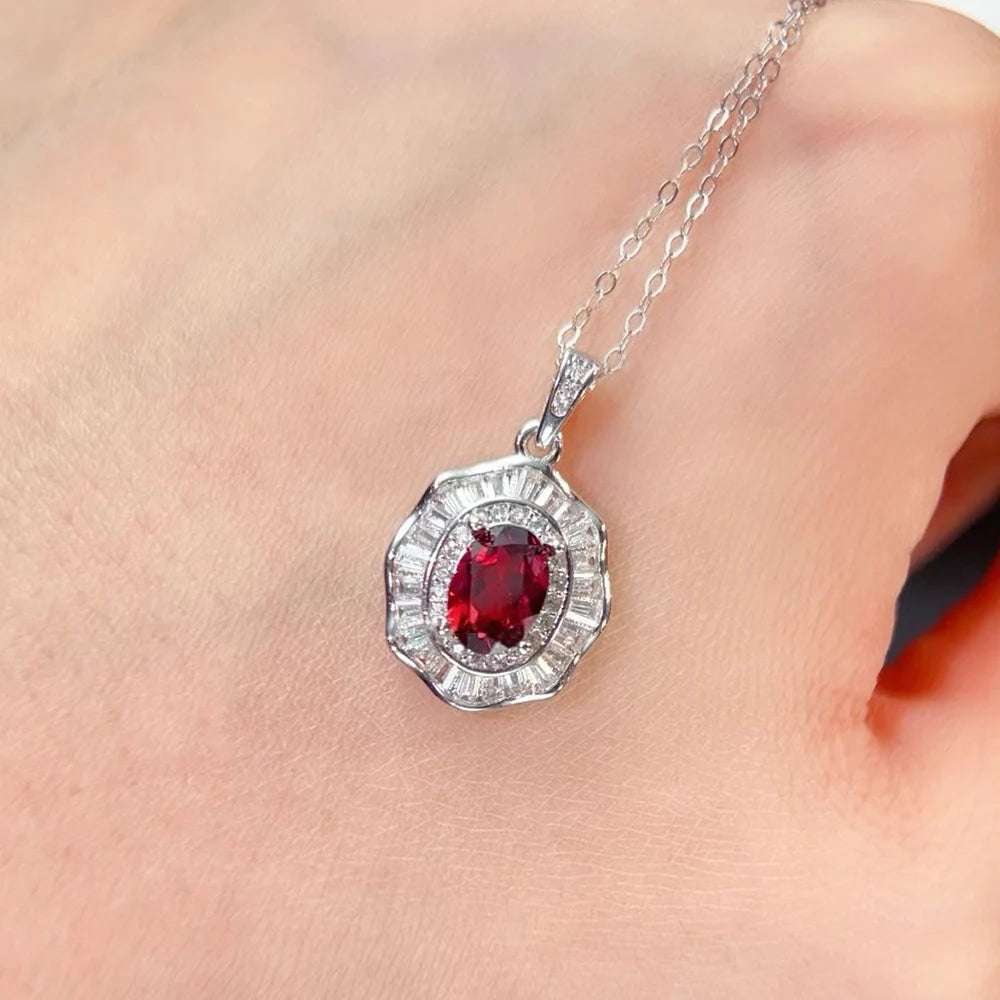 Gioiellieri Natural Garnet Pendant Necklace 925 Sterling Silver Rhodium Plated Luxury Jewelry for Trendy Engagement Anniversary Party Gifts