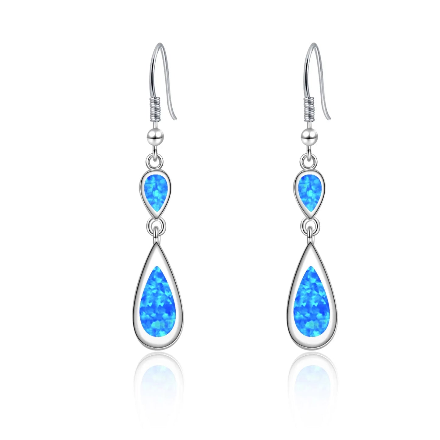 Layered Teardrop Opal Drop Earrings - Iridescent Opal Double-Drop Design | Elegant Daily Jewelry Bulk Gifts