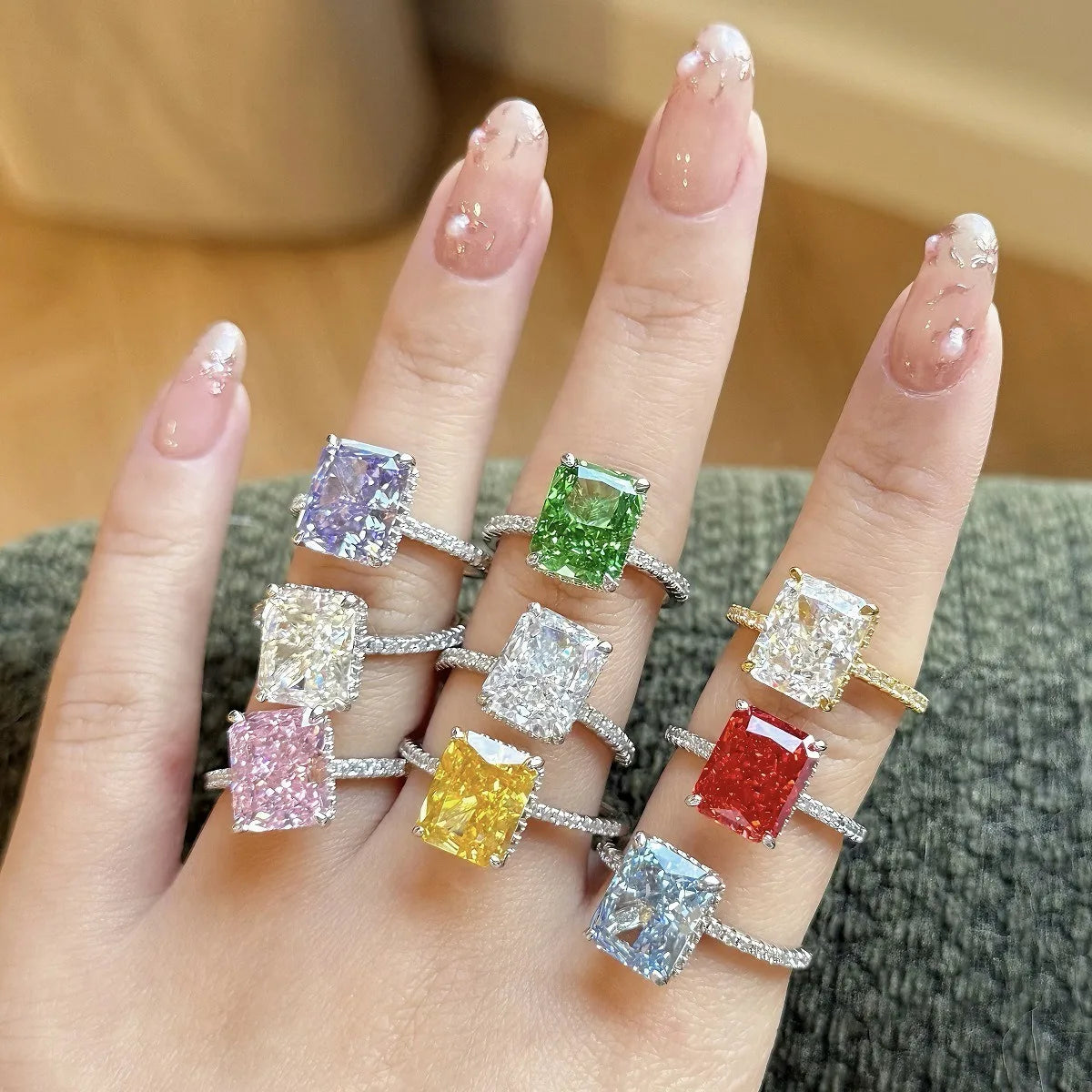 Waterproof Women 925 Sterling Silver Iced Out 5A Zirconia Ring Engagement Anniversary Candy Colors Rings Jewelry Supplies