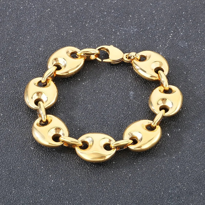 KALEN Unisex Fine Jewelry Fashion Bracelets Punk Stainless Steel Vintage Pig Nose Links Bracelet Women